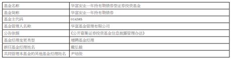 华富安业一年持有期债券增聘基金经理戴弘毅